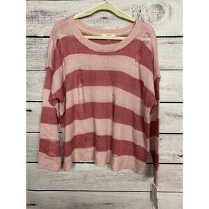 NWT Boutique No Comment Plus Pink Distressed Striped Sweater- 1X